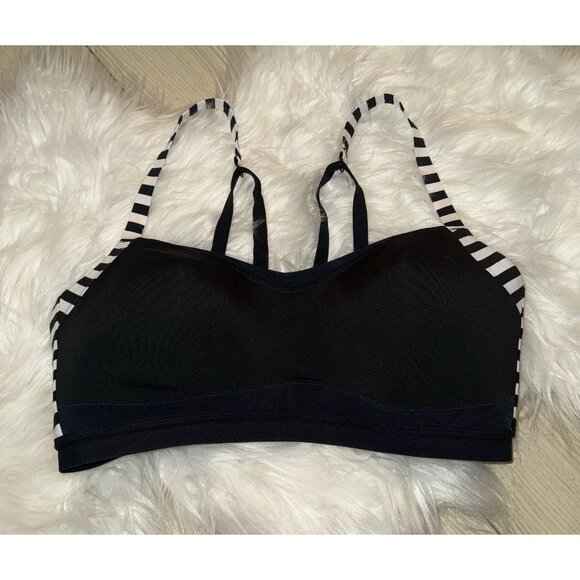 Brooks Fineform Sports Bra Wire Free Striped Trim Womens L Large 36CD-38C Black - Picture 2 of 7